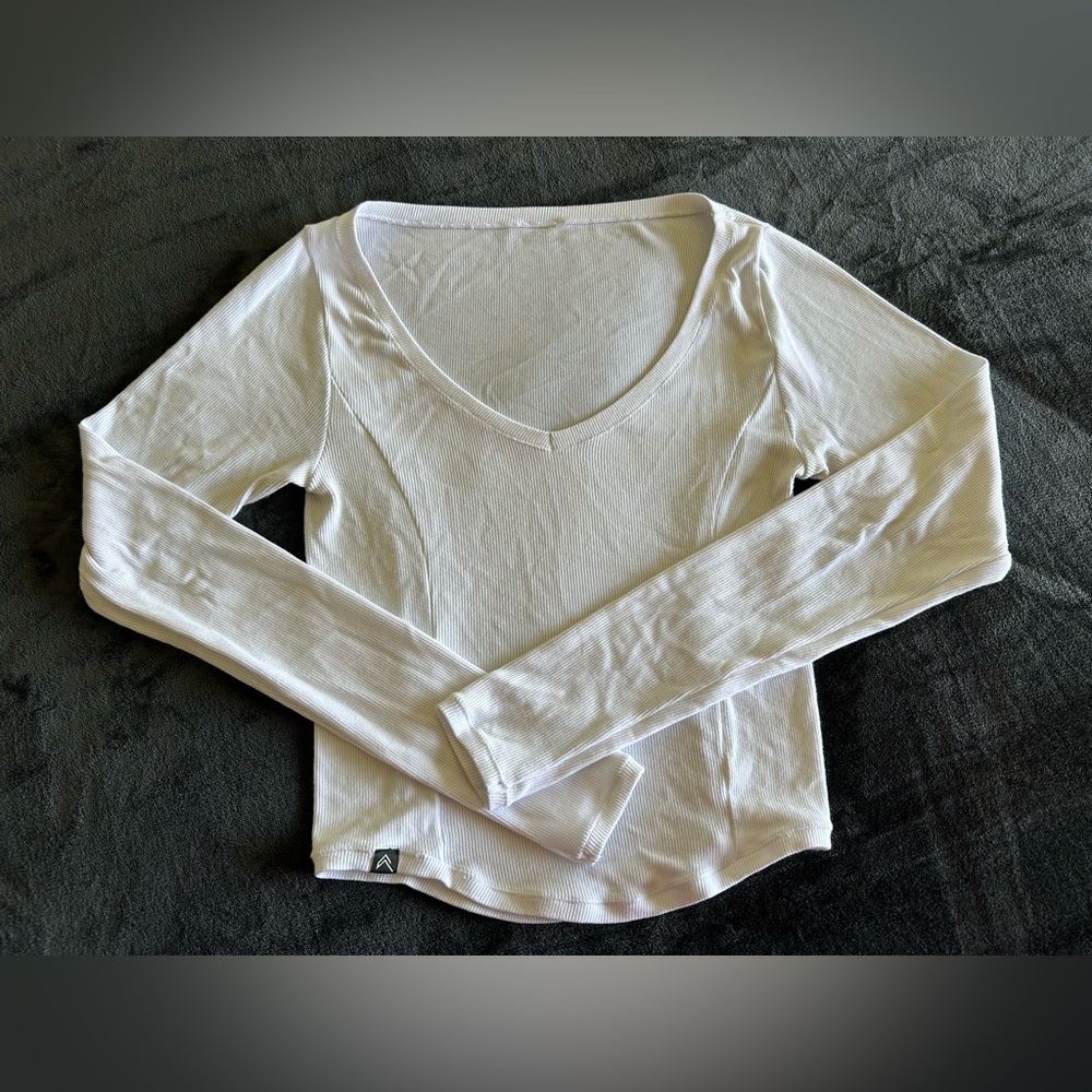 Oner Active White Mellow Mid Ribbed V-Neck Size Small